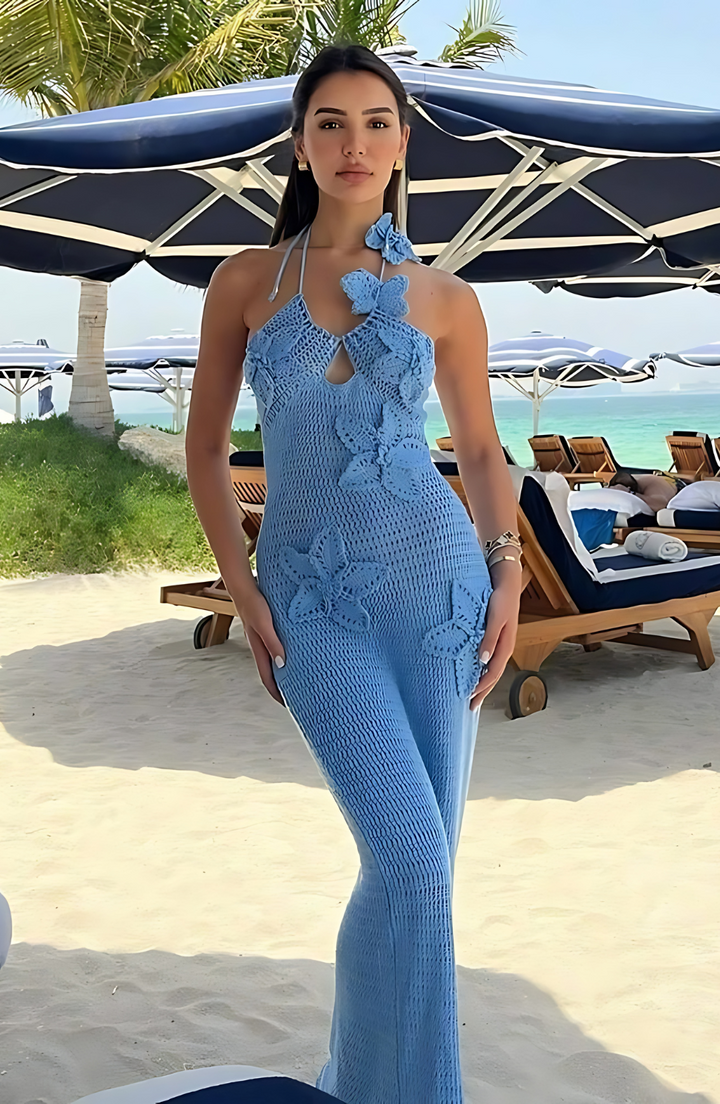 Kiara | Crochet Maxi Dress - Blue