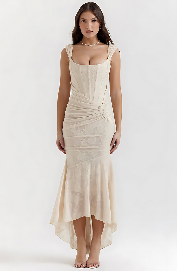 Zoey | Elegant Waist Dress - Beige