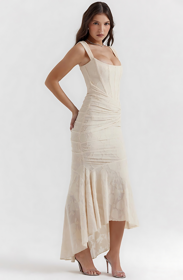 Zoey | Elegant Waist Dress - Beige