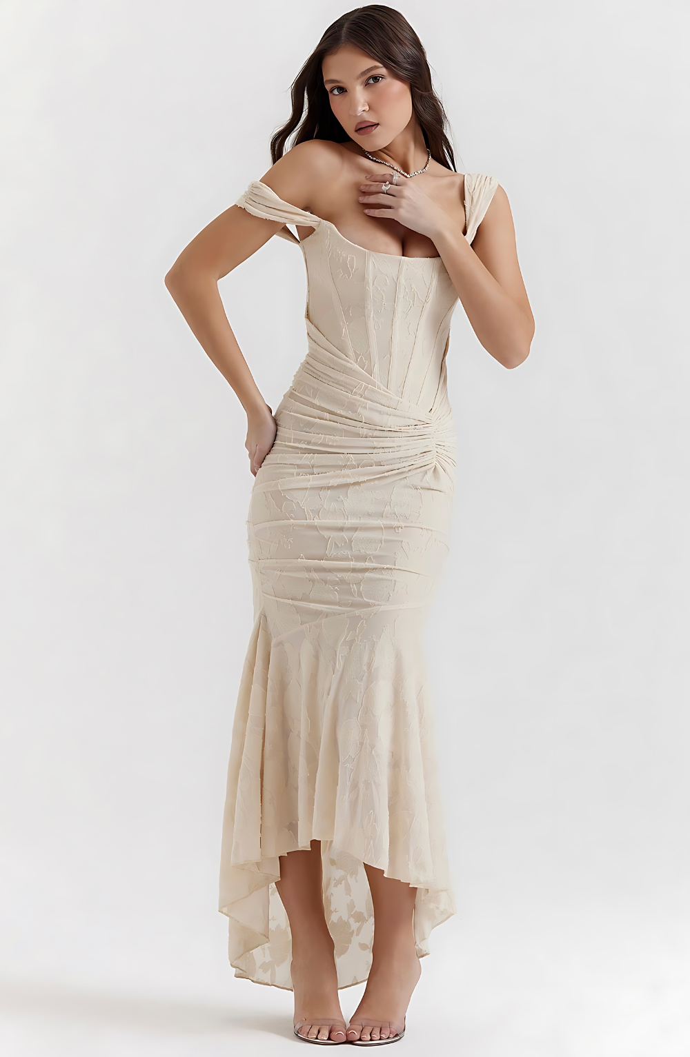 Zoey | Elegant Waist Dress - Beige